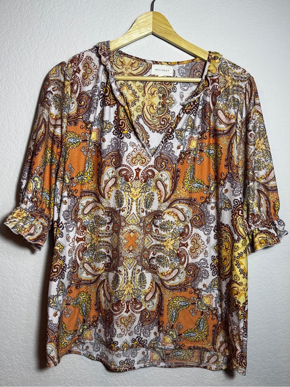 Melloday Paisley Blouse in Orange & Brown Size Large
